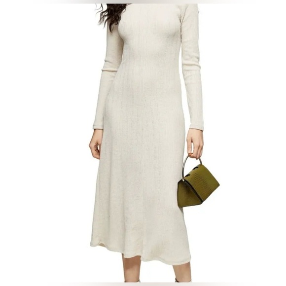 Topshop Women’s 10 Beige Knit Open Back Midi Dress Long Sleeve Bodycon Stretch - Picture 4 of 10